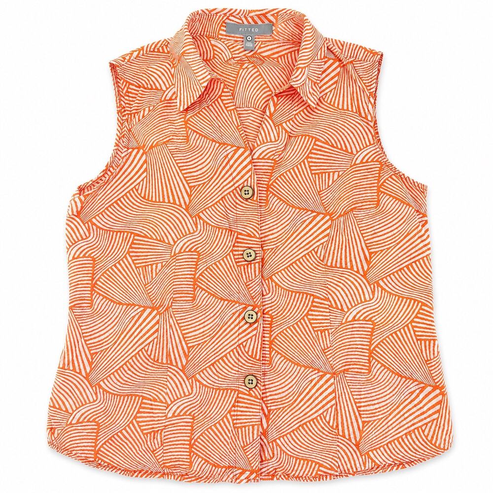 Long Tall Sally Fitted Orange White Geometric Print Sleeveless Blouse Size 8